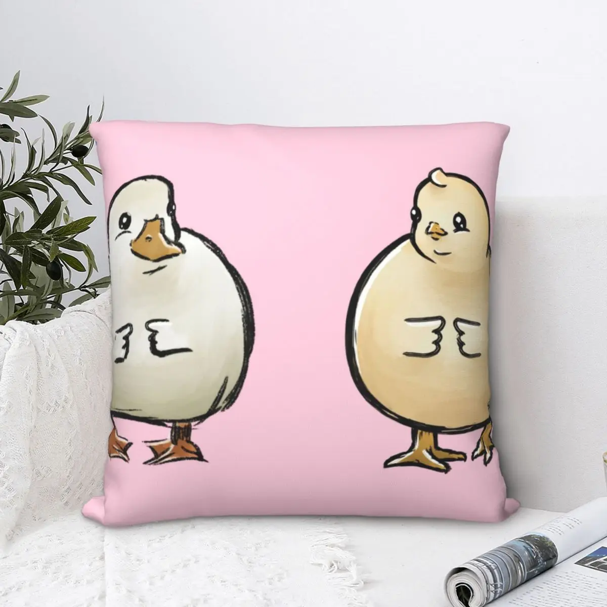 

Duck + Chick (nervous) Square Pillowcase Polyester Pillow Cover Velvet Cushion Decor Comfort Throw Pillow For Home Living Room