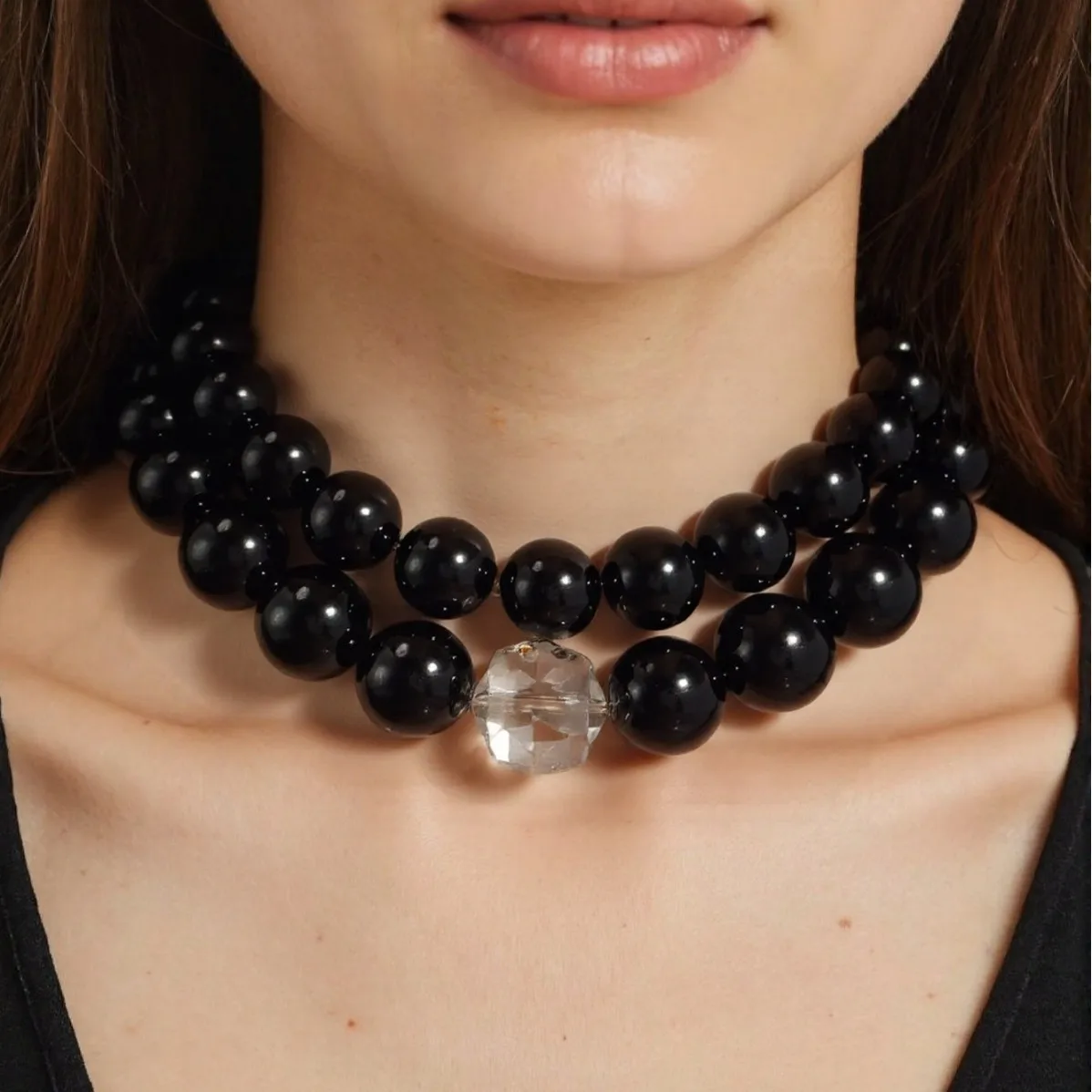 

DIY accessories European and American fashion short double-layer pearl necklace for women, exaggerated transparent large crystal