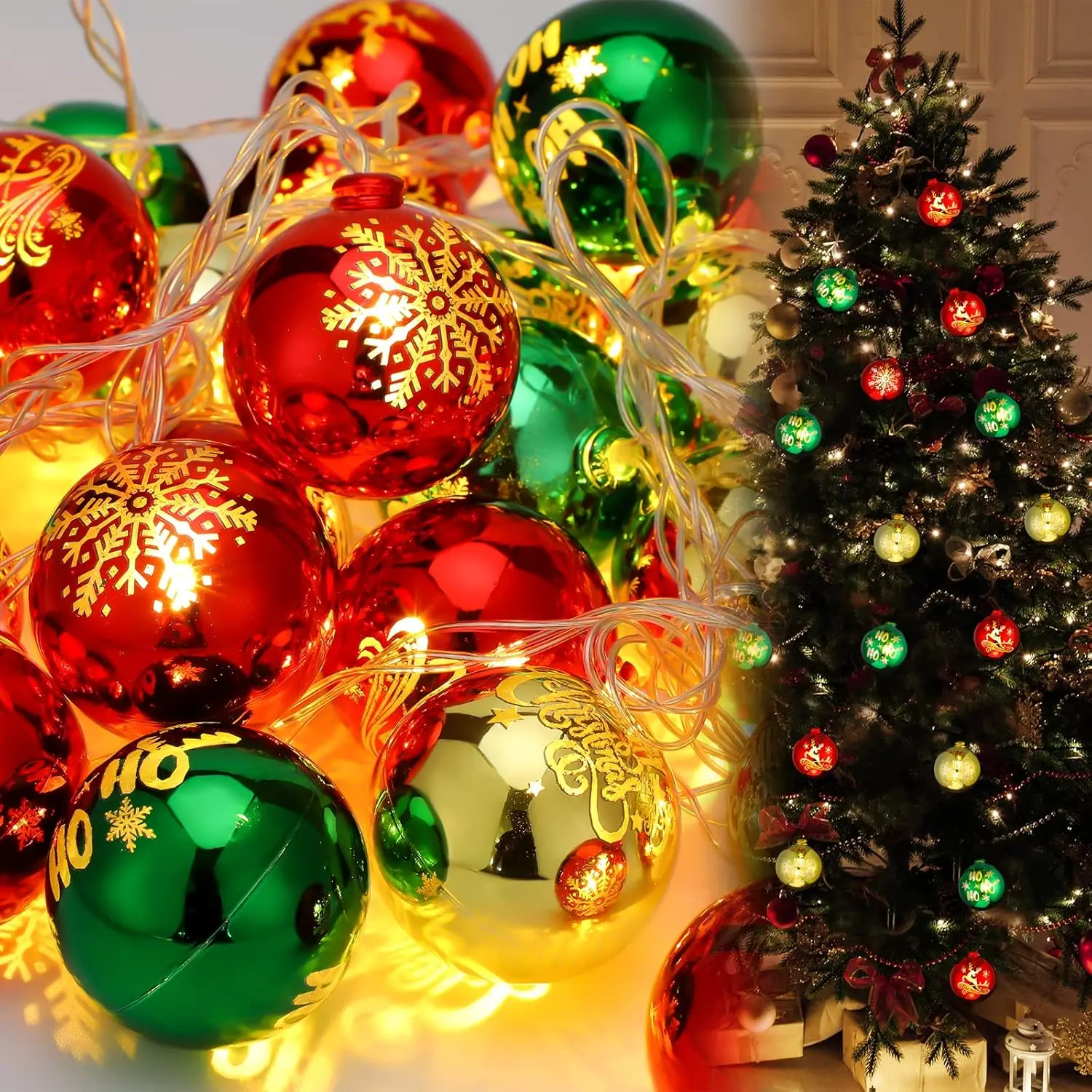 10/20LED Christmas Colorful Ball Lights String Star Electroplate Balls Garland Xmas Tree Hanging Ornaments New Year Home Decor