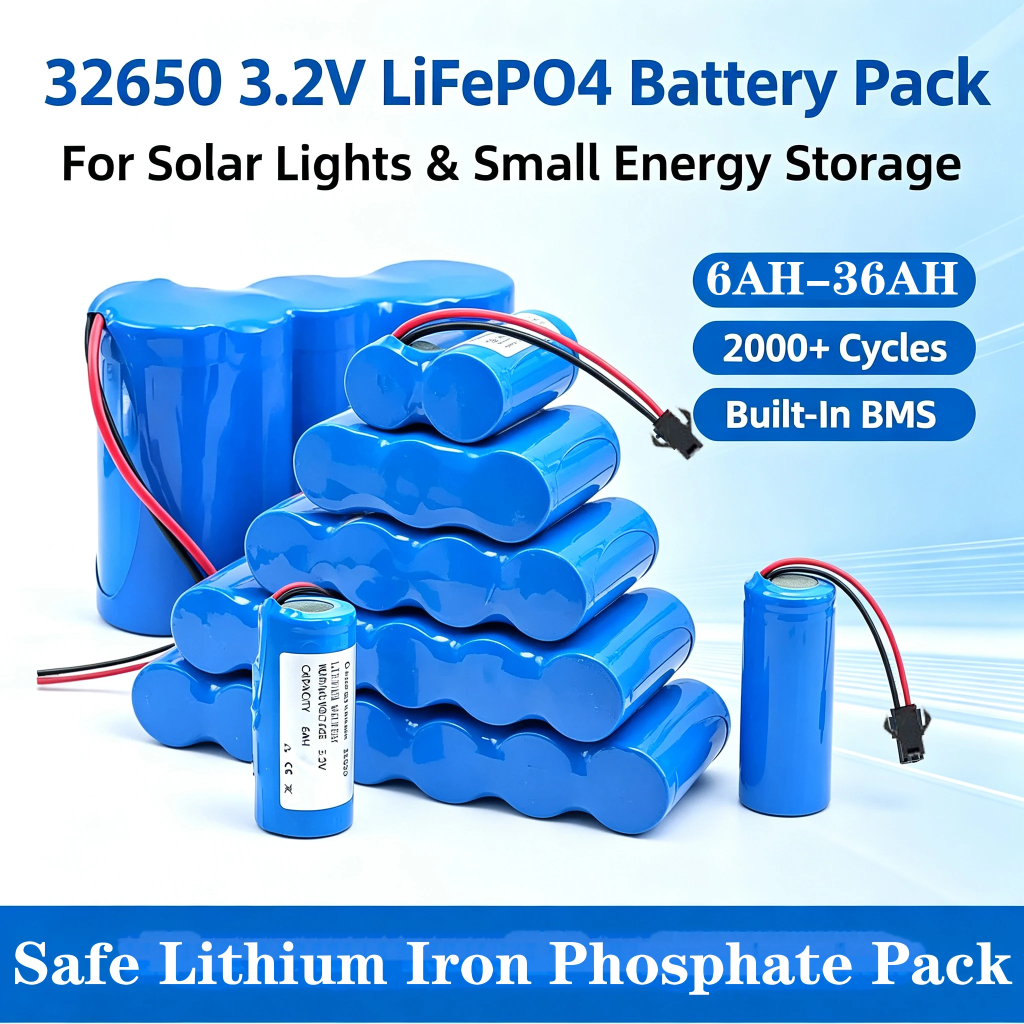 Original 3.2V LiFePO4 Battery 32650 Battery Pack Lithium Iron Phosphate Cell for Outdoor Solar Street Light Lamp Floodlight