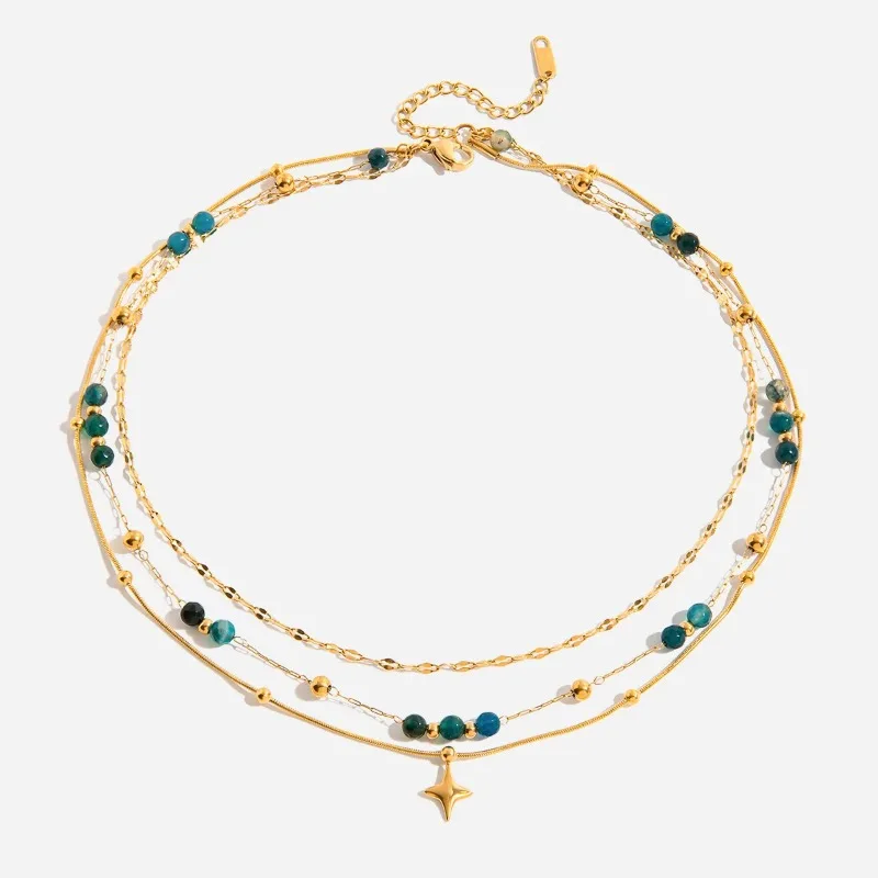 

Boho Stacking Necklace Sunset Misty Aqua Stones Star Pendant Jewelry for seaside party and Photography