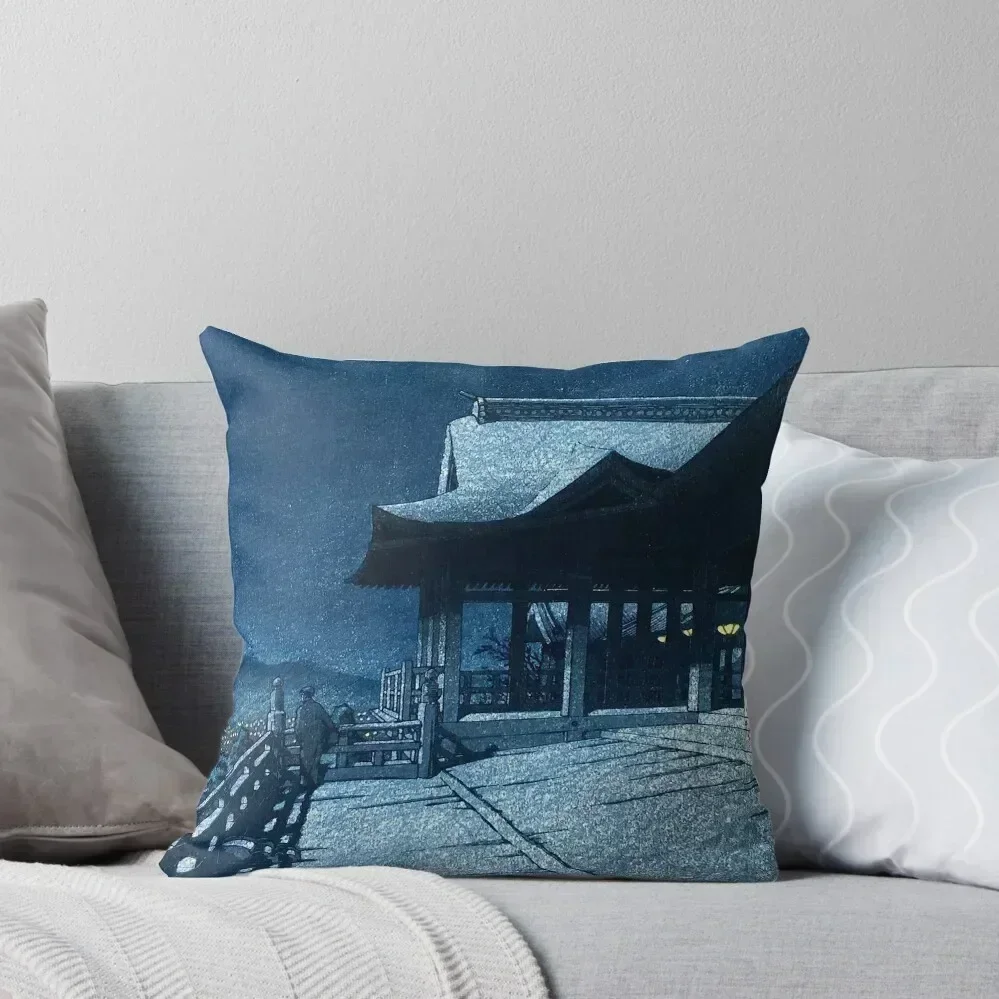 Kiyomizu Dera Temple in Kyoto by Kawase Hasui Throw Pillow ornamental pillows Cushions pillows decor home pillow