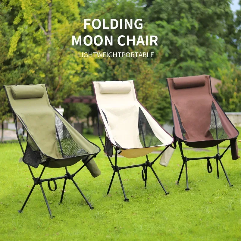 Outdoor Ultra Light Aluminum Alloy Folding Chairs Portable Elevated Space Chair Backrest Chairs Fishing Breathable Moon Chair