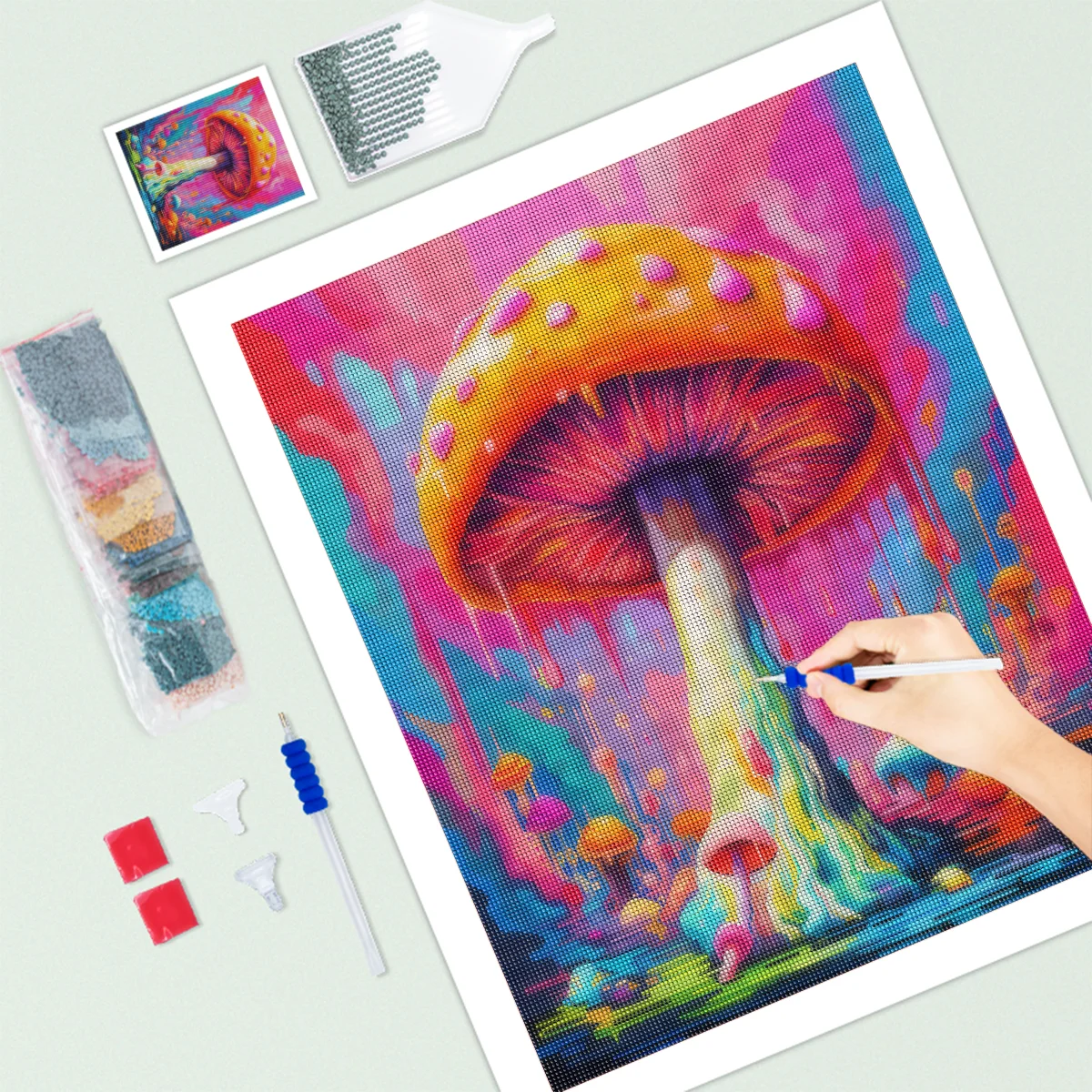 RUOPOTY 5D Diamond Painting Colorful Mushroom Landscape Cross Stitch Kit Full Square/Round Embroidery Home Decor Gift