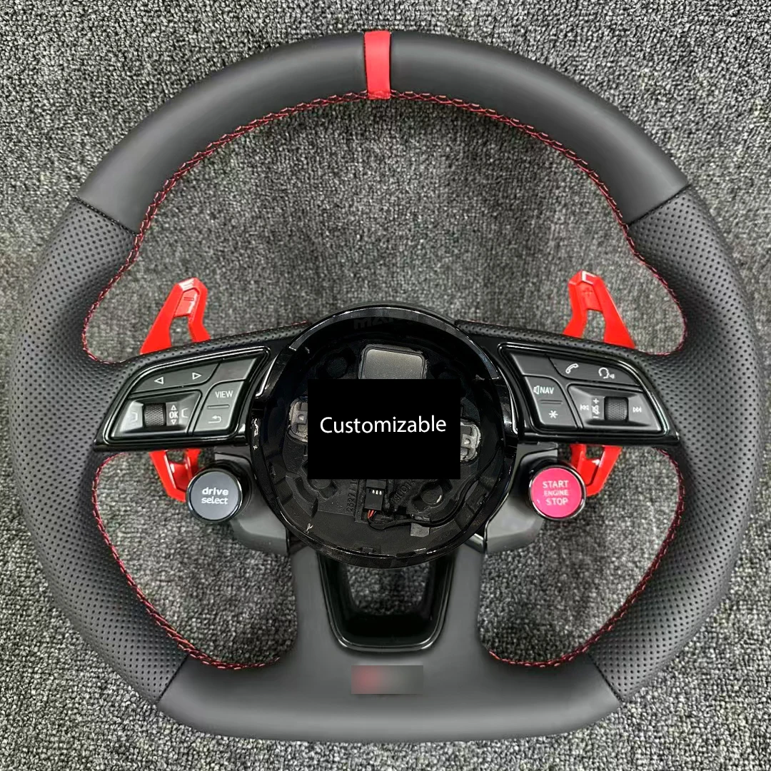 عجلة قيادة جلدية كاملة مناسبة للتعديل الداخلي لموديلات A4 B9 A3 S3 RS3 RS4 S4 RS5 S5 2017-2019 #3