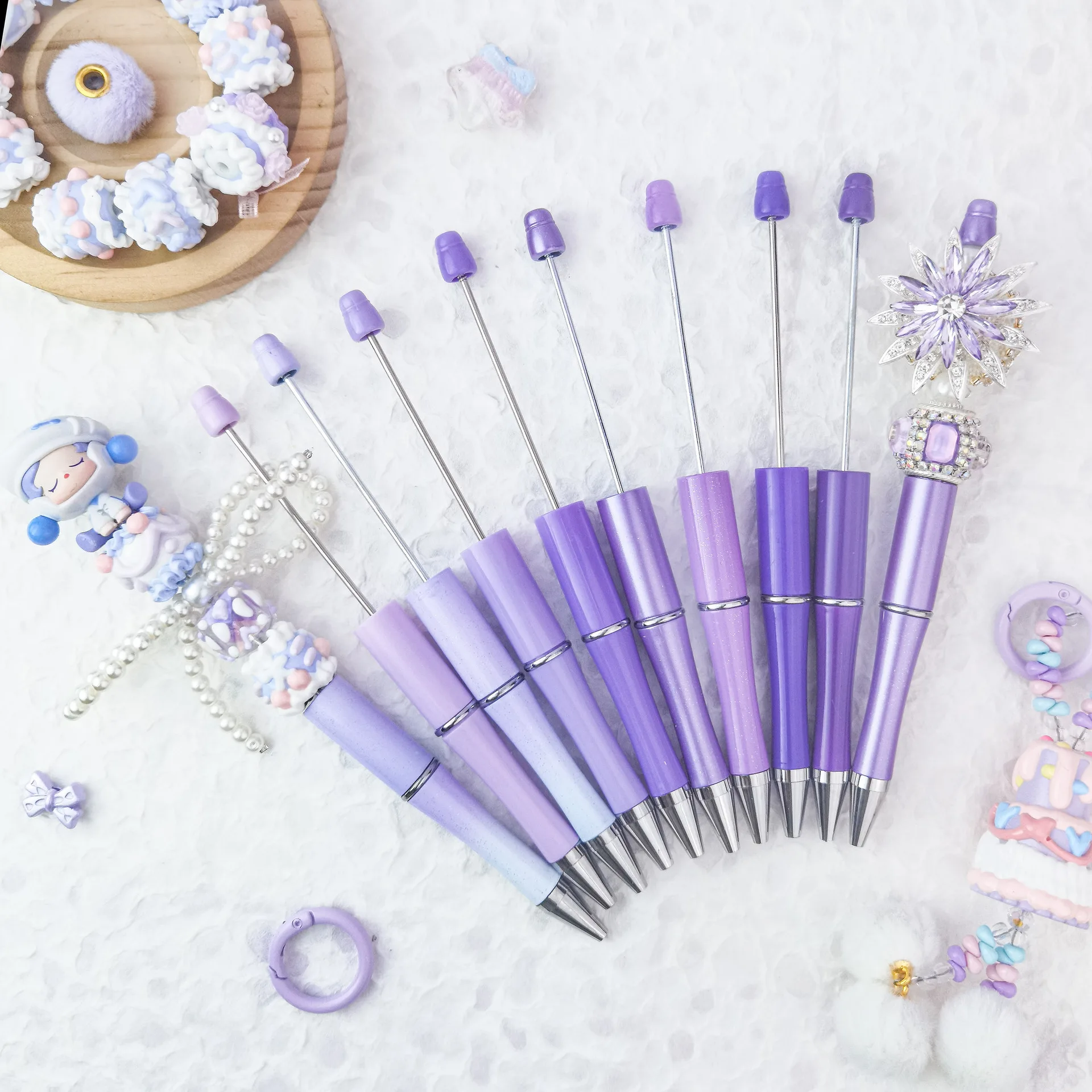 20Pcs Purple Series Gradient Cute Bead Pen DIY Handmade Rotating Beadable Ballpoint Pen Wholesale Gift Pens for Writing Tool