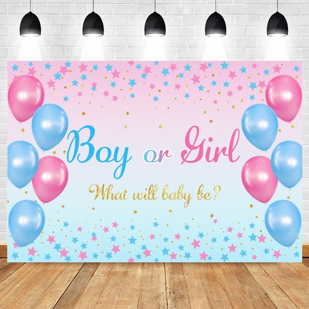 

Gender Reveal Backdrop Boy or Girl Pink Blue Balloons What Will baby be Birthday Party Photography Background Decor Photo Studio