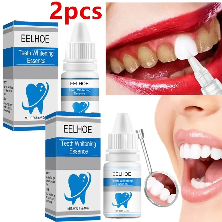 Teeth Whitening Essence com Cotonetes, Clareamento dos dentes, Efeito Soro Branqueador, Mancha de Placa, Limpador Oral, 10ml, 2Pcs