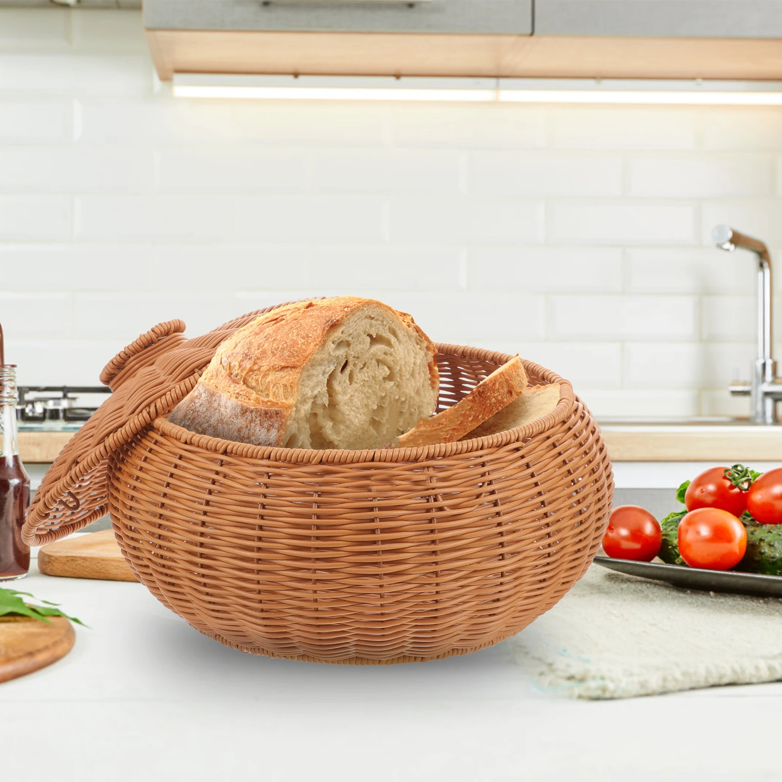 

Woven Fruit Basket Lid H woven Bread Storage Brown Plastic Smooth Cover Kitchen Living Room Bedroom ganizing Baskets