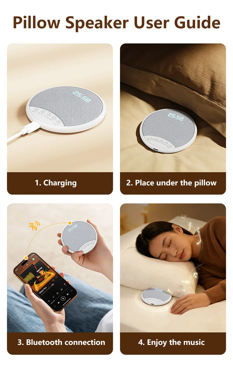 Lenovo Kissen-Lautsprecher HiFi Schlaf-Soundmaschine Weißes Rauschen Bluetooth 5.4 Lautsprecher Digitaler Wecker Timer Lange Akkulaufzeit – Detail 8