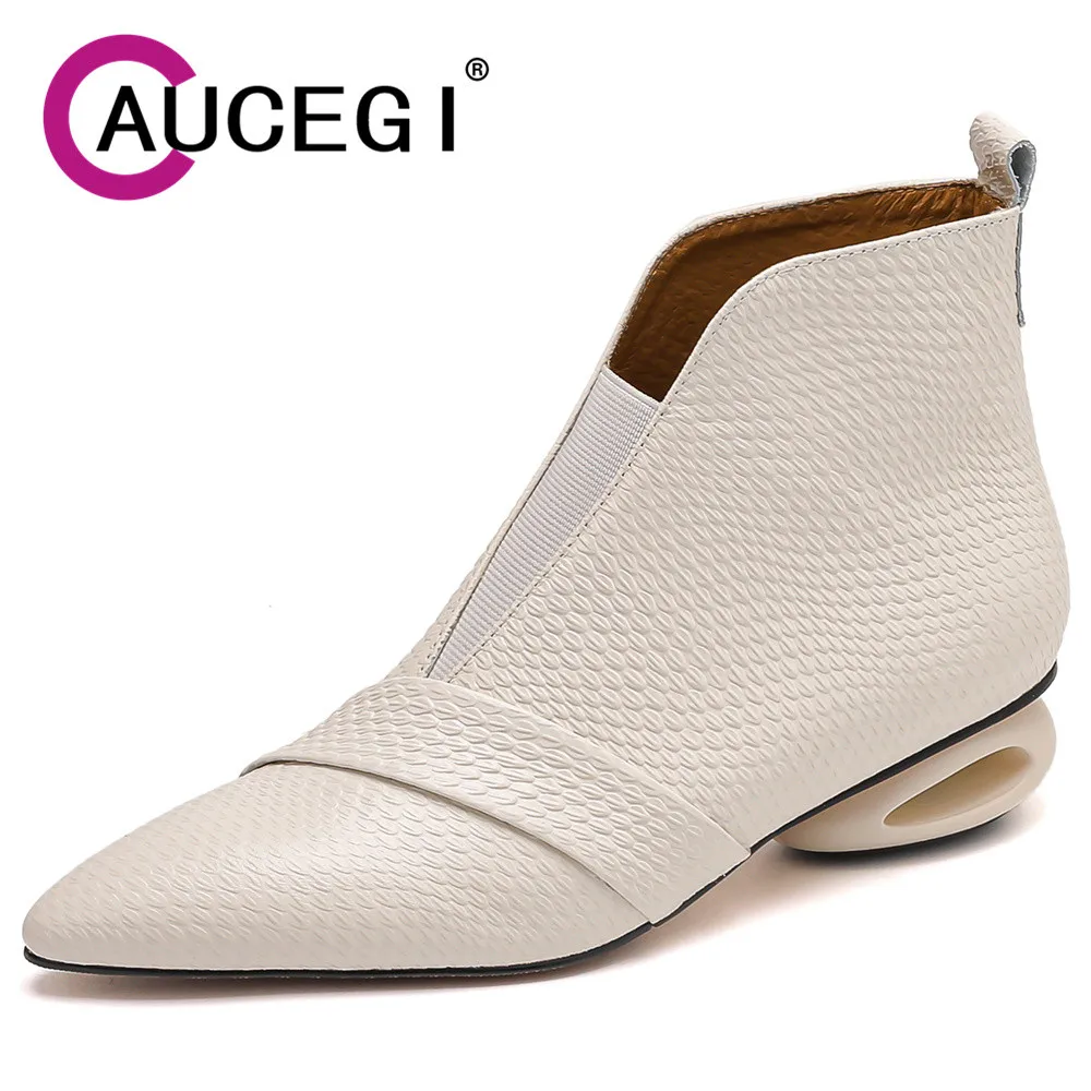 

Aucegi Trend Новые женские ботильоны на массивном каблуке с острым носком из натуральной кожи, дизайнерские пикантные модные модельные туфли без шнуровки, офисная обувь