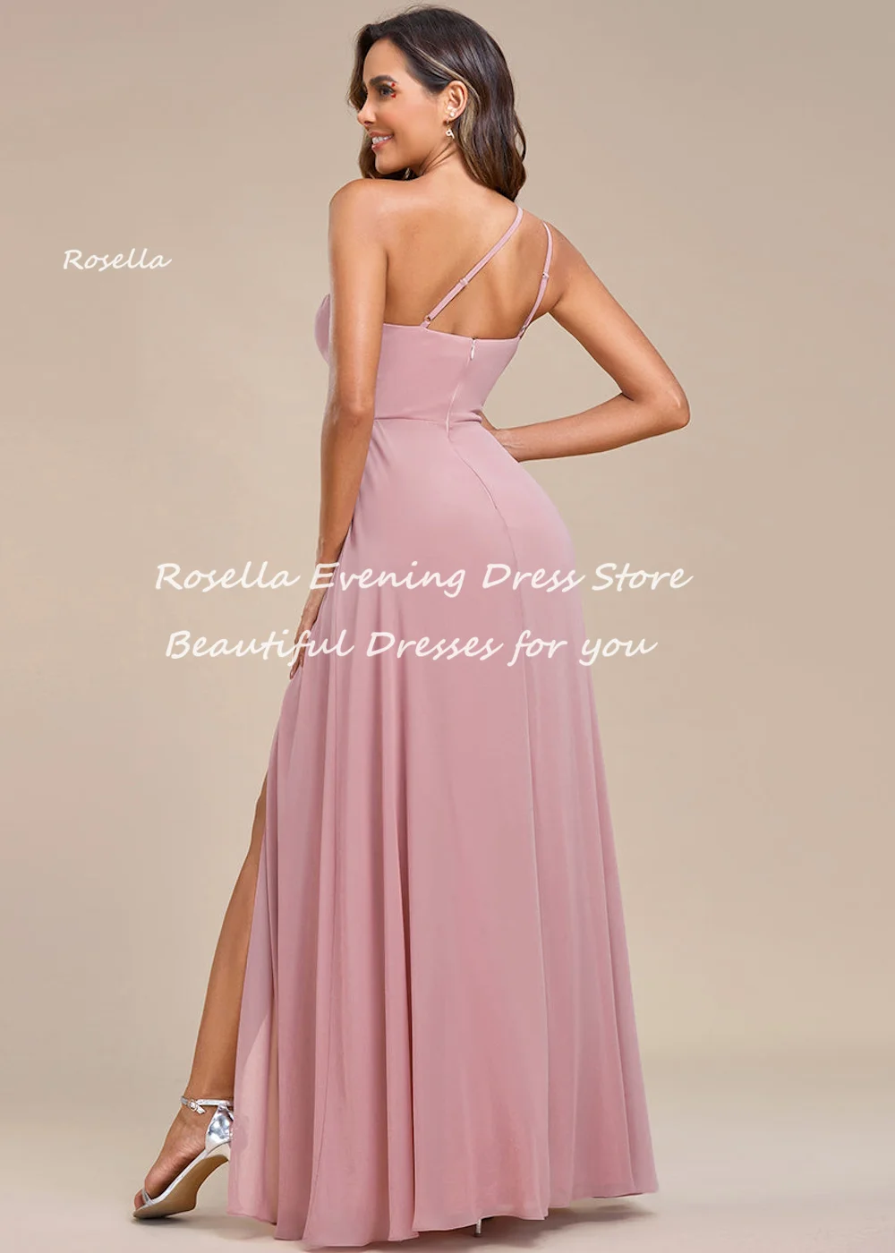 ROSELLA Sexy One Shoulder Embroidery Party Evening Dress For Women Pretty High Slit Floor Length Elegant Prom Gown New 2023