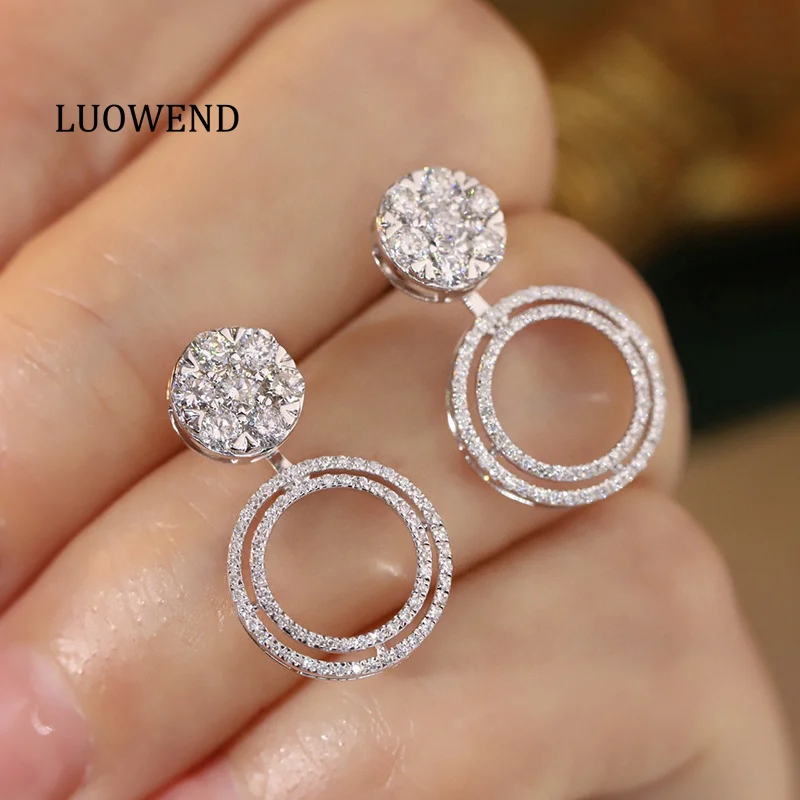 

LUOWEND 18K White Gold Earrings Luxury Round Design 1.0carat Real Natural Diamond Stud Earrings for Women High Wedding Jewelry