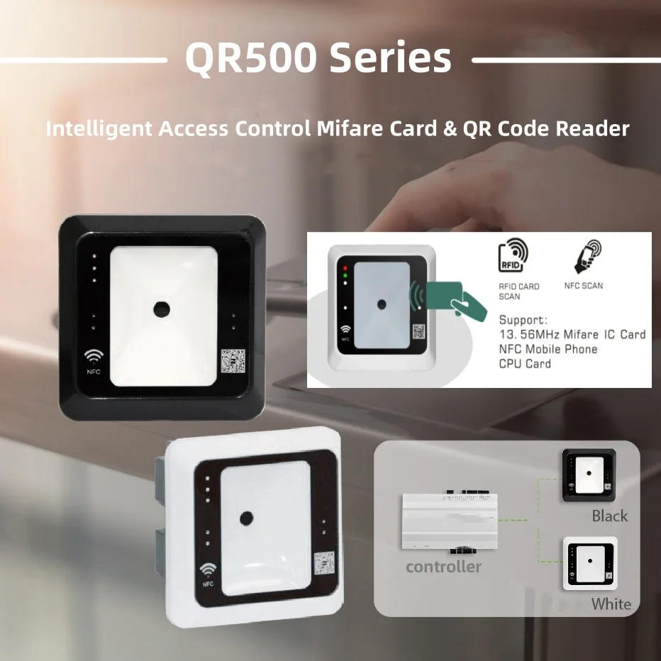 2x QR500 Series Contactless proximity IC CARD Door Lock Embedded NFC Barcode Reader Qr Code Access Control Rfid Card Reader