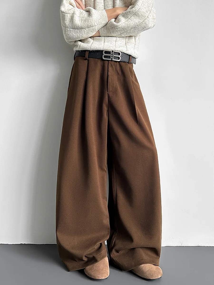 

Мужские повседневные брюки свободного кроя из утолщенной шерсти с винтажным звездным принтом, широкие, удлиненные, коричневые, осенне-зимние, в стиле кэжуал