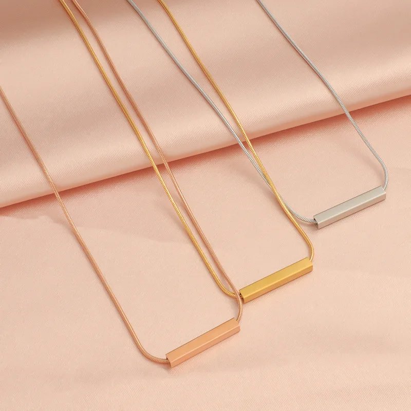 Stainless Steel Bar Necklace Blank To Record Metal Rectangle Pendant Choker Mirror For Engraving Polished Wholesale 10pcs