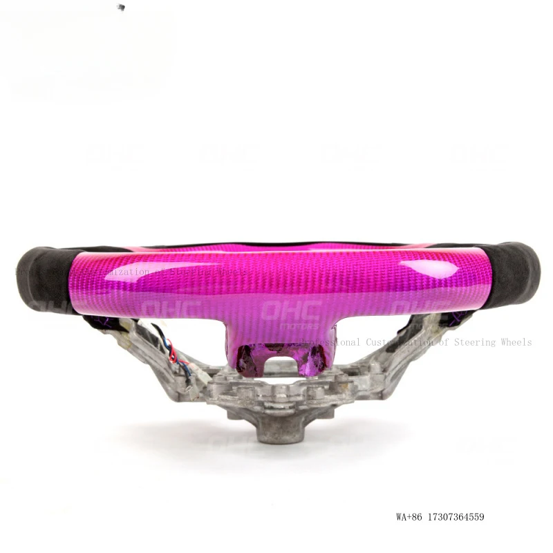 Suitable for Mustang, left and right suede + upper and lower purple carbon fiber + LED steering wheel modification