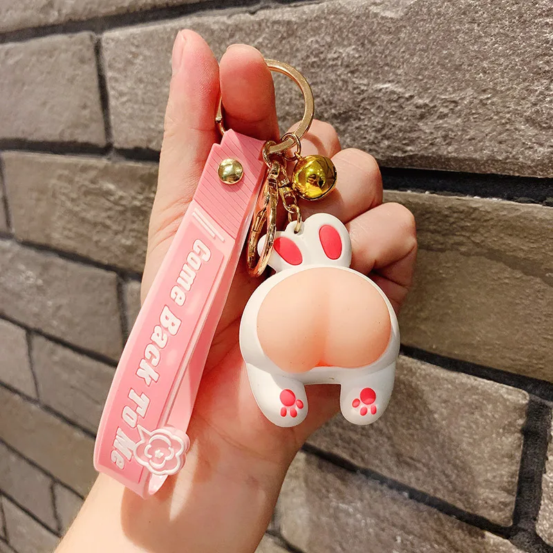 Cute Cats Butt Keychain Soft Plastic Pendant Schoolbag DIY Accessories Car Keychain Adorable Pendant Small Gift