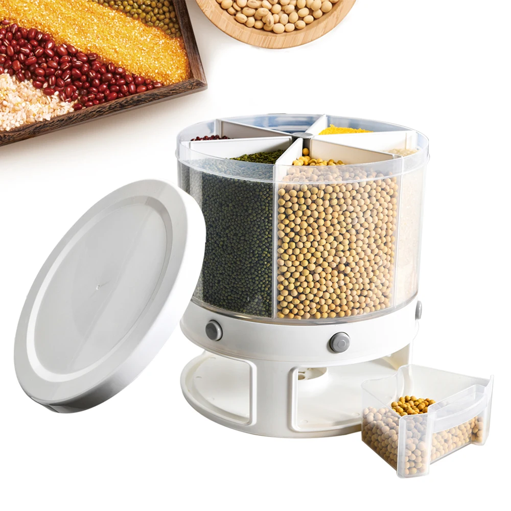 Rotating Dispenser for Food Grain Dispenser with 6 Compartments, Cereal Storage Sealed Cereal Containers, Storage Boxes for Rice