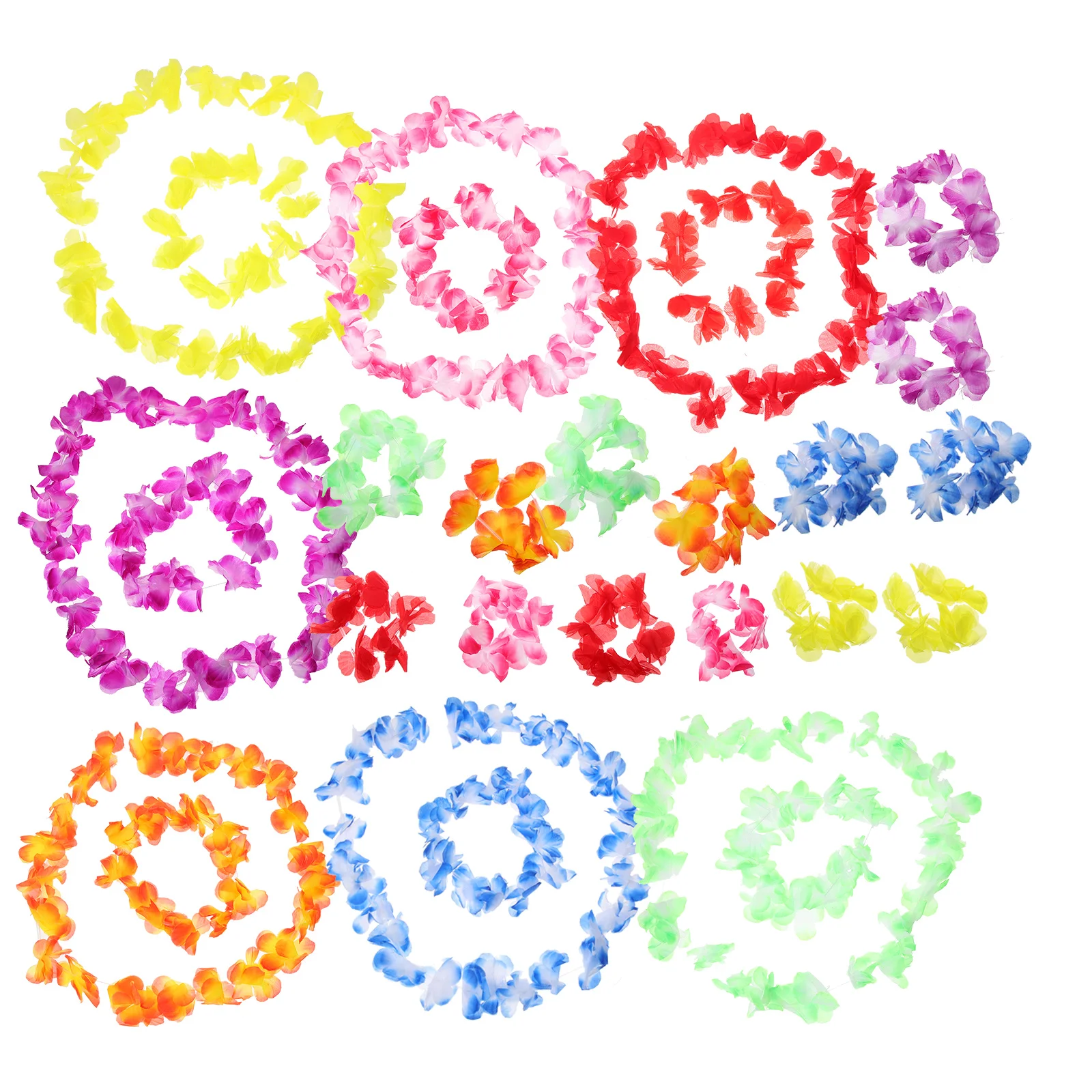 

28pcs Hawaiian Necklace Flower Wreath Bracelet Set Realistic Fabric Garland Wedding Festival Beach Party Photo Shoot