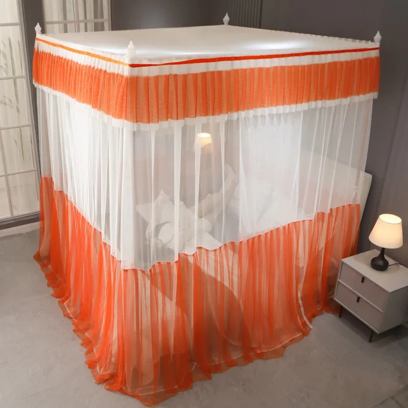 Commonly Used Three-door Palace Mosquito Net with Frame Girl Princess 2 Layers Home Textiles Decor Bedroom Canopy with Bracket
