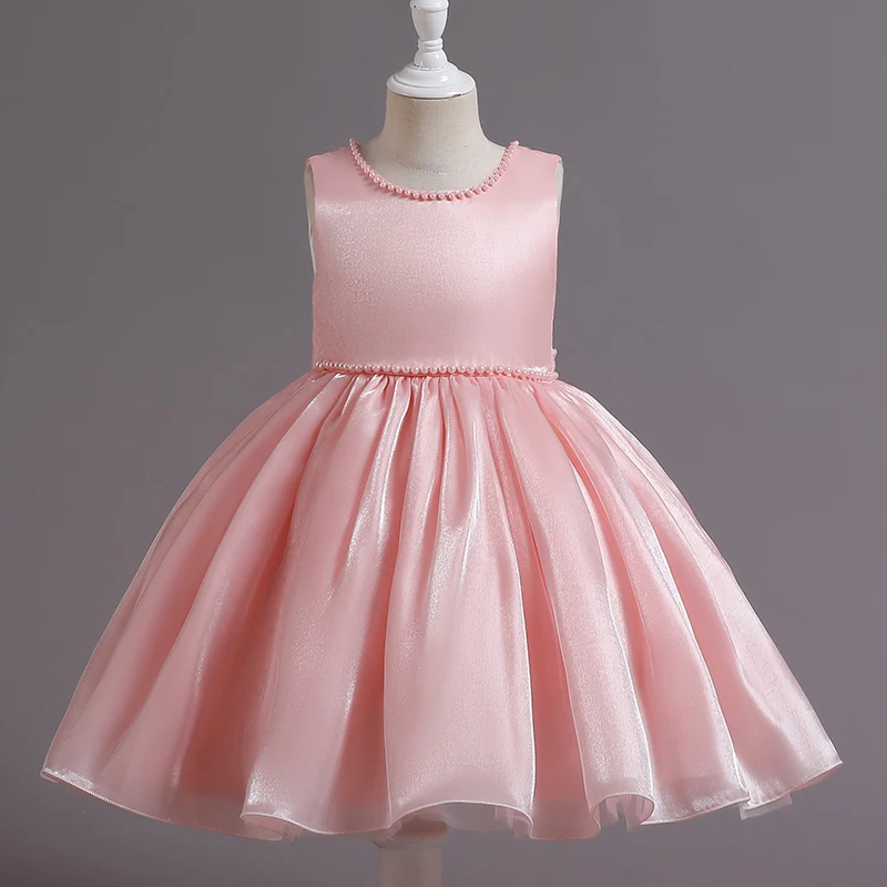 Abito per bambini in raso senza maniche stile principessa dolce pompadour corto elegante champagne # Z002