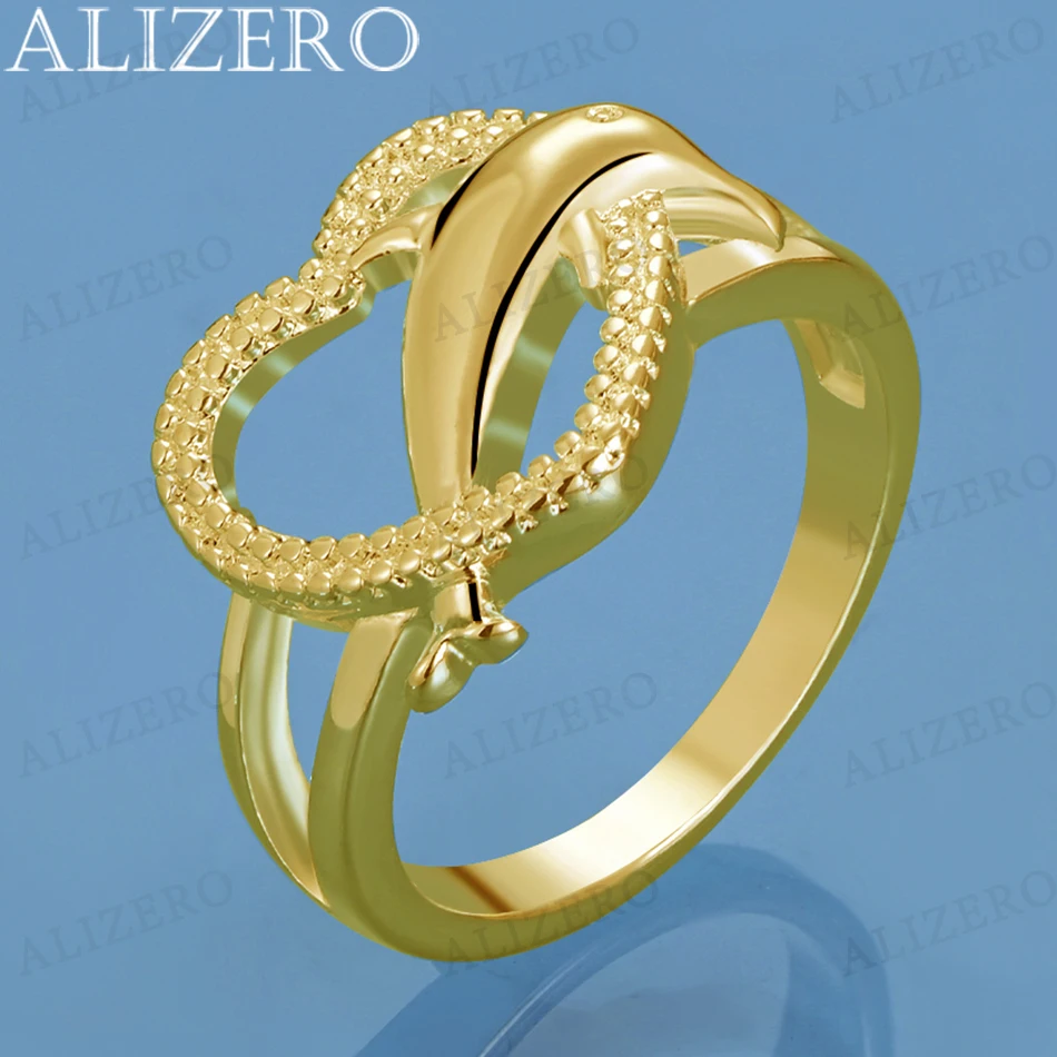 

ALIZERO 18K Gold Dolphin Heart Rings For Women Wedding Engagement Band Banquet Party Gifts Fashion Charms Jewelry Accessories