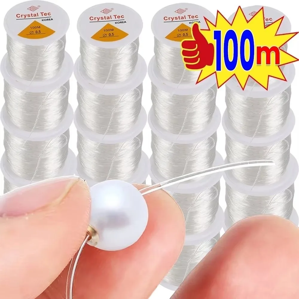 جديد شفاف مطاطا الموضوع الحبل 100 متر 0.4/0.5/0.6/0.7/0.8/1.0 مللي متر سلك سلسلة مطاطا لتقوم بها بنفسك خط مرن لتقوم بها بنفسك صنع المجوهرات #2