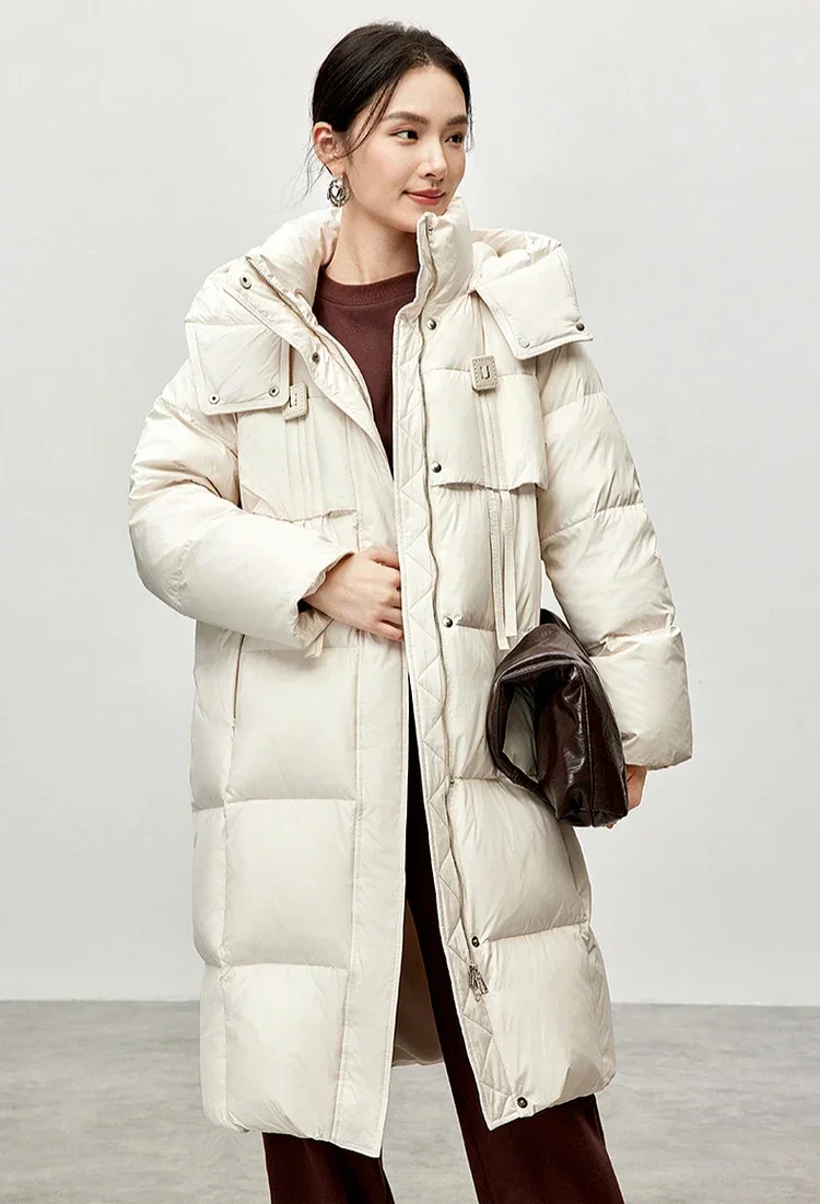 Sentubila 90% pato branco para baixo casaco para mulher 2024 inverno oversize com capuz suporte pescoço quente casaco longo outerwear senhoras