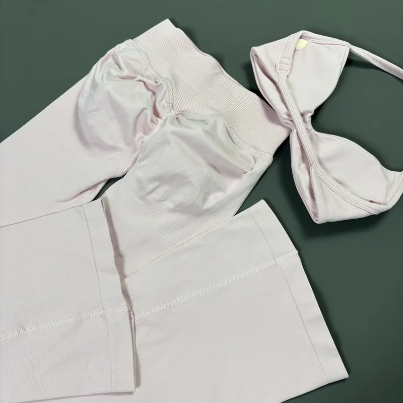 2-teiliges HISTELLO Schlaghosen-Set für Damen, Neckholder-Sport-BH, Nahtlose Po-Lifting-Yogahose, Bauchkontrolle, Fitness-Workout-Sets – Detail 12