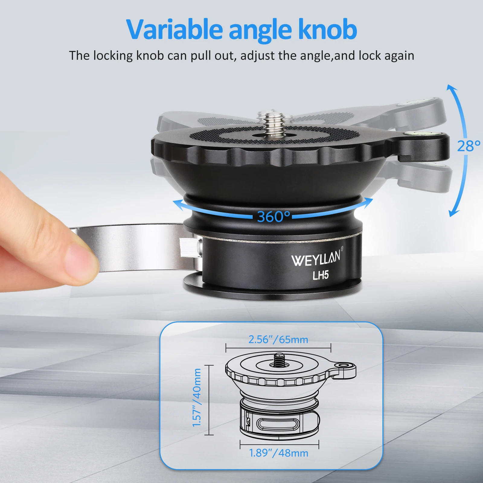 WEYLLAN LH5/LH6/LH7 Stativ-Nivellierbasis Kamera-Nivellierer Aluminiumlegierung Kopf 10/15/20kg Traglast 14 ° /15 ° 360-Grad-Neigung ° Pan-Adapter-Schraube – Detail 18