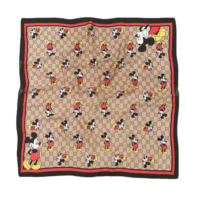 New Disney Silk Scarf Mickey Mouse Fashion Creative Ladies Multifunctional Square Scarf Animation Leisure Decorative Silk Scarf