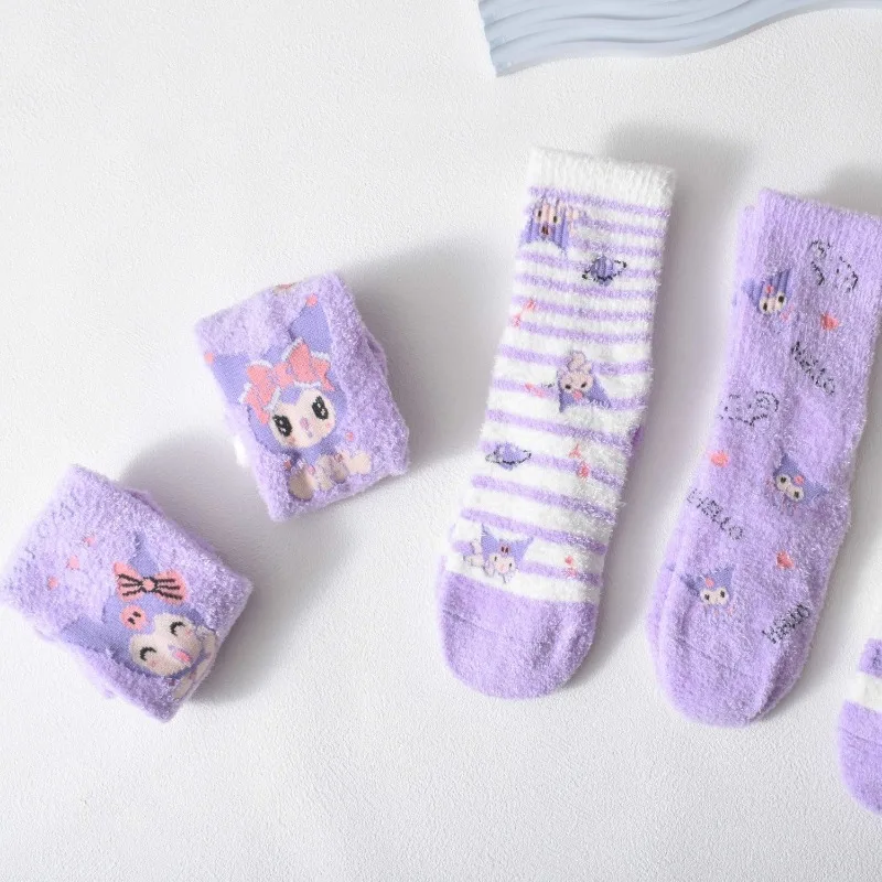 5 pezzi Kawaii MINISO Anime Ins Calzini a tubo medio addensati invernali Simpatico cartone animato caldo calza morbida per bambini Regali adorabili per i bambini