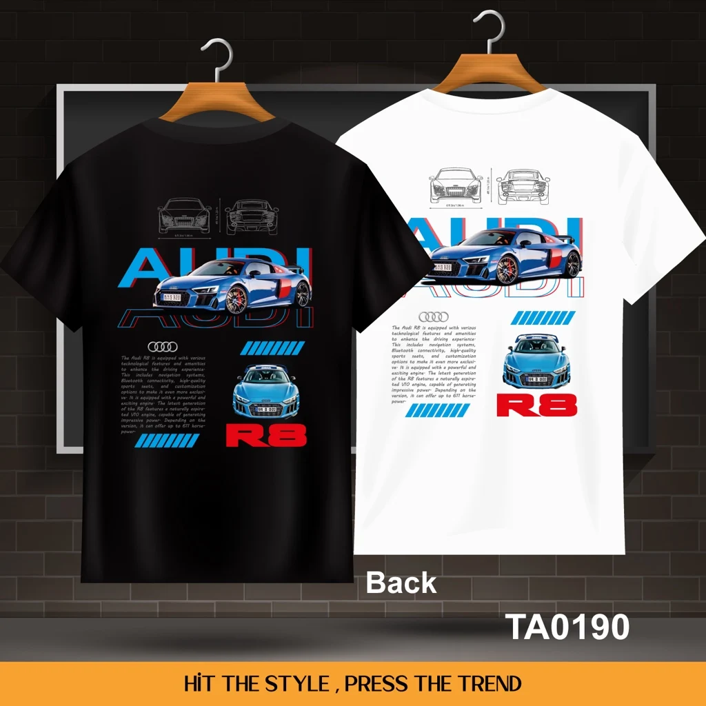 

Cotton T-Shirt Audi R8 Unisex Round Sleeve Viral T-Shirt Men Women Short Sleeve T-shirt Summer Motocycle T-shirt Men's T-shirt