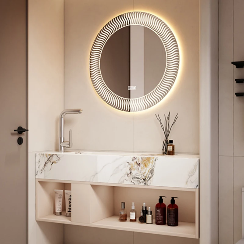 

Led Lighting Bathroom Cabinet Modern Space Saver Shelf Storage Bathroom Vanity Makeup Luxury Wood Meuble Salle De Bain Furniture