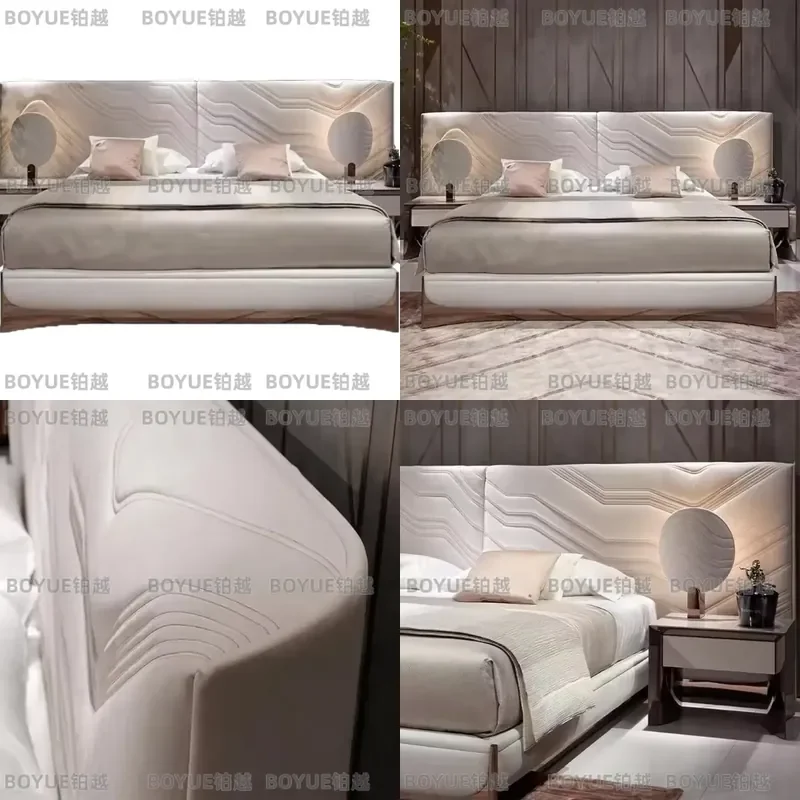 Italian Style Frosted Leather Bed Queen Size Light Luxury Master Bedroom Furniture Modern Double Bed Frame for Gaming Room
