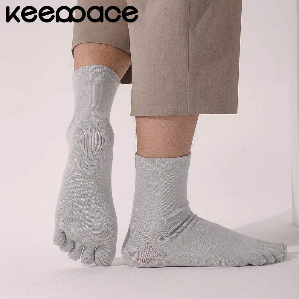 Keeppace 2 Paar Woll-Zehensocken, warm, atmungsaktiv, für drinnen, Freizeit, Holzböden, mittellange Crew-Zehensocken, weich