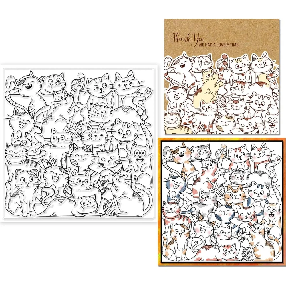 DIY 스크랩북용 고양이 배경 투명 스탬프, 실리콘 투명 스탬프 씰, 카드 제작 사진, 15x15cm