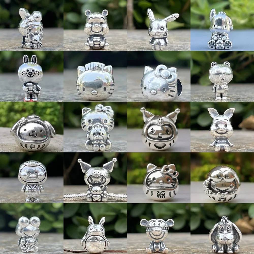 

2026 Sanrio Серия украшений из серебра 925 пробы с животными: обезьяна, кошка, медведь. Подвеска-шарм для оригинальных браслетов и ожерелий. Женские украшения для самостоятельного изготовления, подарок.