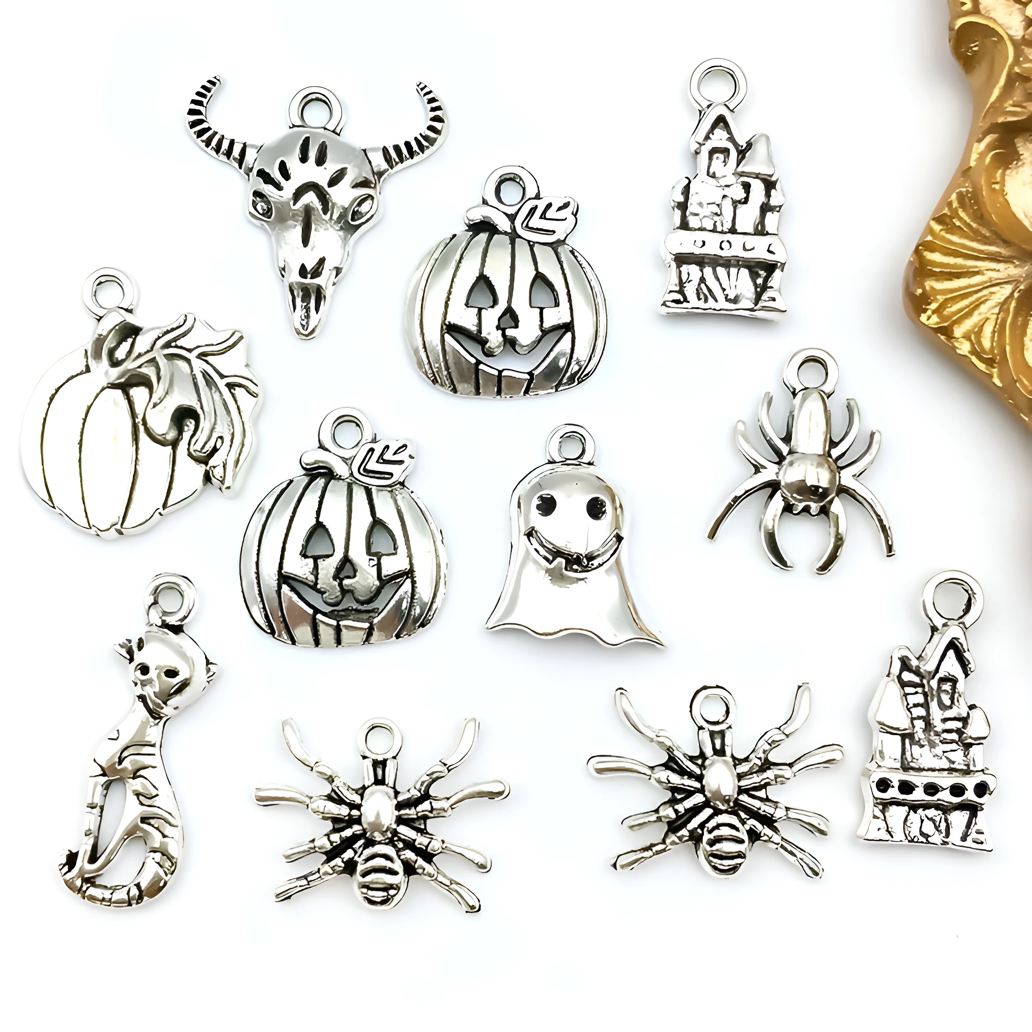 Mix 50pcs/set of antique silver Halloween pendant set DIY necklace bracelet earrings handmade back to school fashion accessories