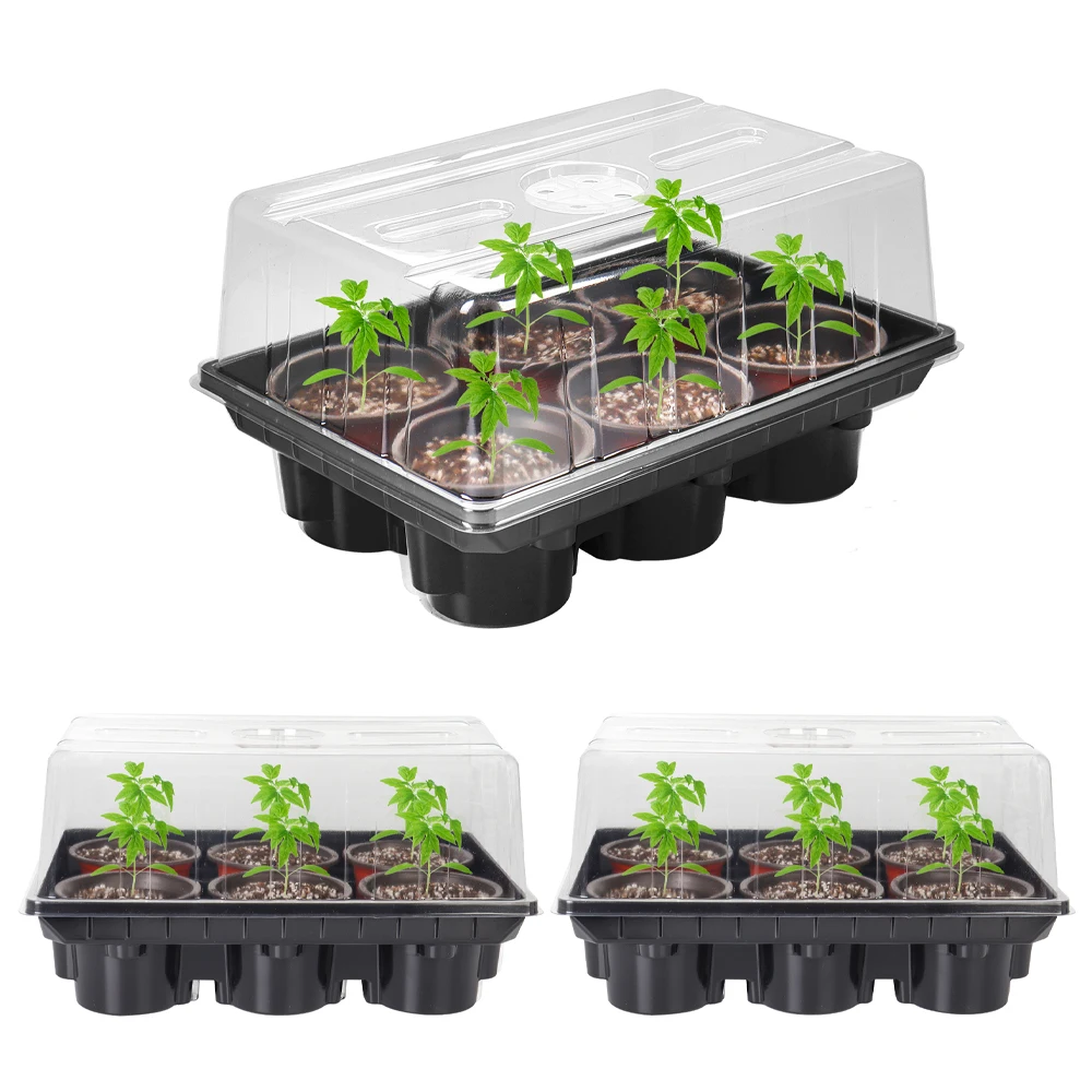 Saatgut-Starter-Tablett, 3-Pack-Samenschale mit Feuchtigkeit kuppel, Starter-Kits für schwarze Samen mit 18-teiligen 4-Zoll-Kindertöpfen