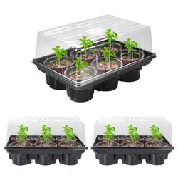 Seed Starter Tray, 3 Packs Seed Tray with Humidity Dome, Black Seed Starter Kits with 18 Pcs 4 inch Nurserty Pots
