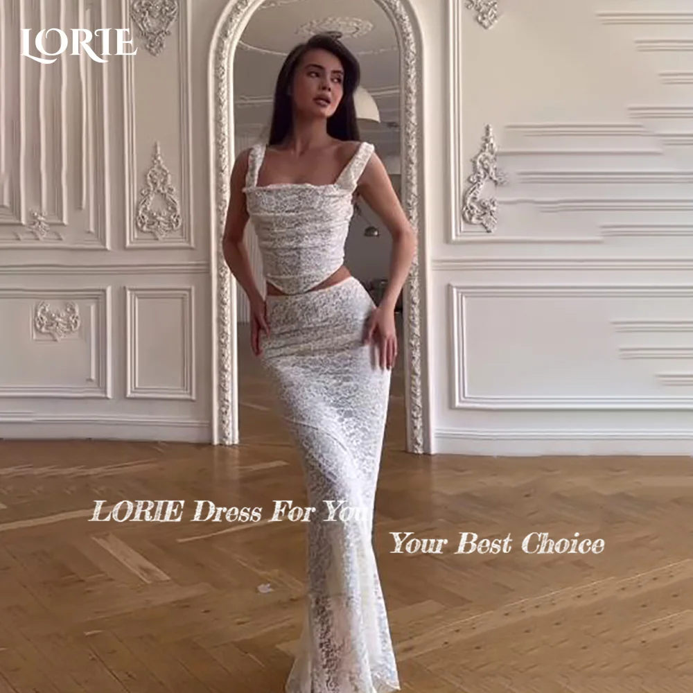 Lorie gracioso laço praia vestidos de casamento 3d floral appliqued duas peças sereia vestido de noiva bobycon vestido de novia personalizado