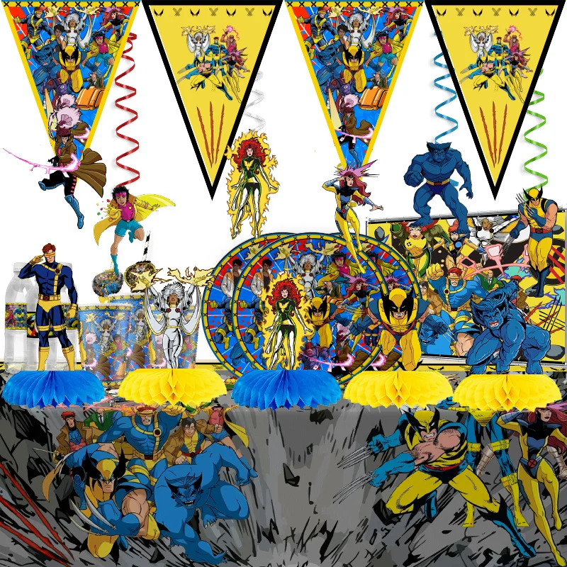 

x-men hero cartoon theme birthday party decortaions disposable tableware set paper plate cups straws party supplies napkins