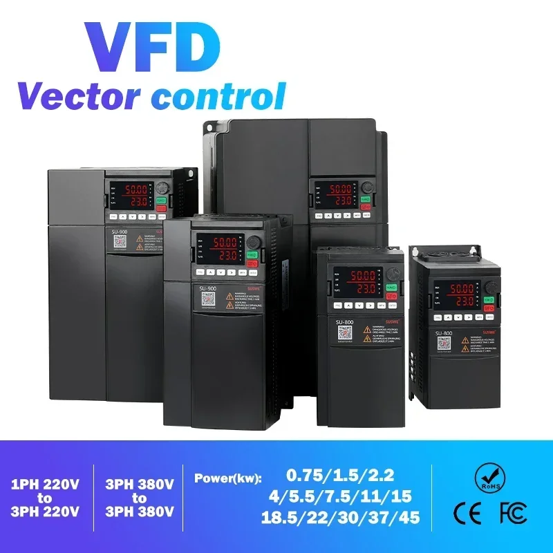 SU800 220Vto380V VFD0.75KW/1.5KW/2.2KW/3.7KW/5.5KW 1phase to3 phase output Variable Frequency Drive Motor Speed Control Inverter