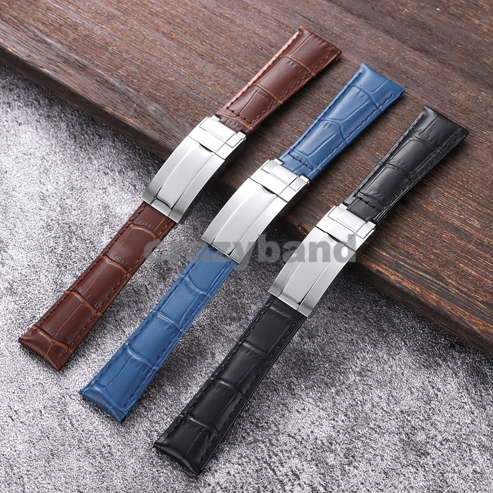 جلد العجل حزام (استيك) ساعة ل رولكس الغواصة المياه شبح دايتونا GMT 20 مللي متر حزام مقاوم للماء أساور الأعمال مشبك قابل للطي #2