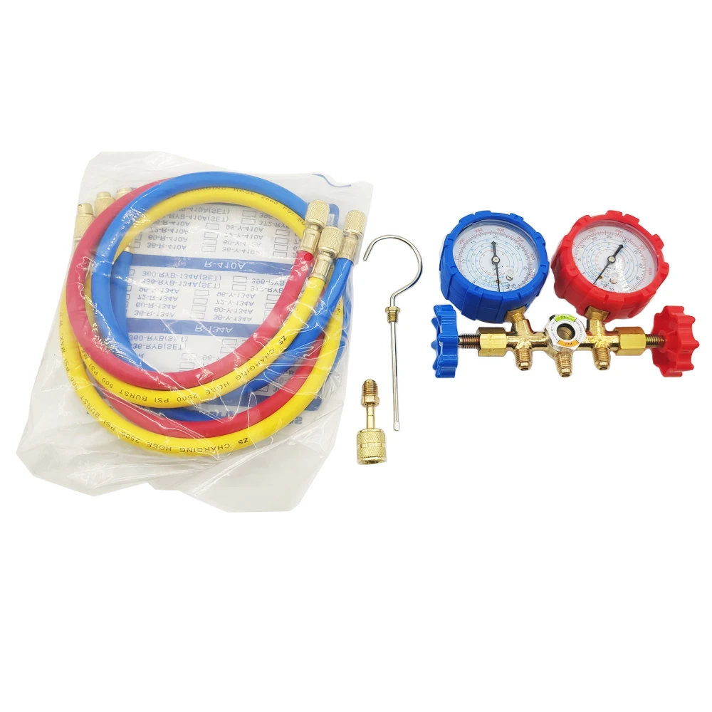 For R410A R32 R404A R134A Refrigerant Manifold Gauge Air Condition Refrigeration Set Air Conditioning Tools With Hose And Hook