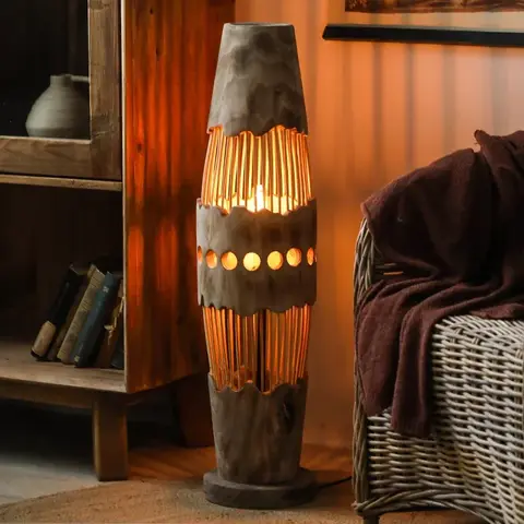 Vintage Bohemian Bamboo Wood Style Floor Lamp Suitable for Living Room Bedroom Sofa Side Standing Lamp Indoor Lighting Fixtures
