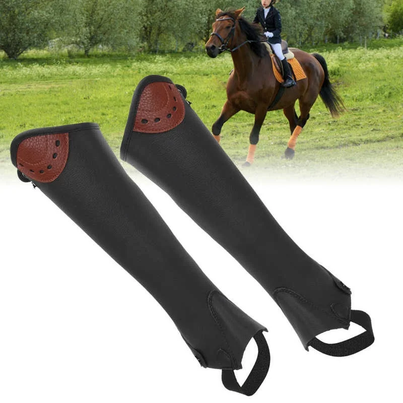 Men Women Kids PU Leather Comfort Horse Riding Half Chap With Zipper Equestrian Equipment