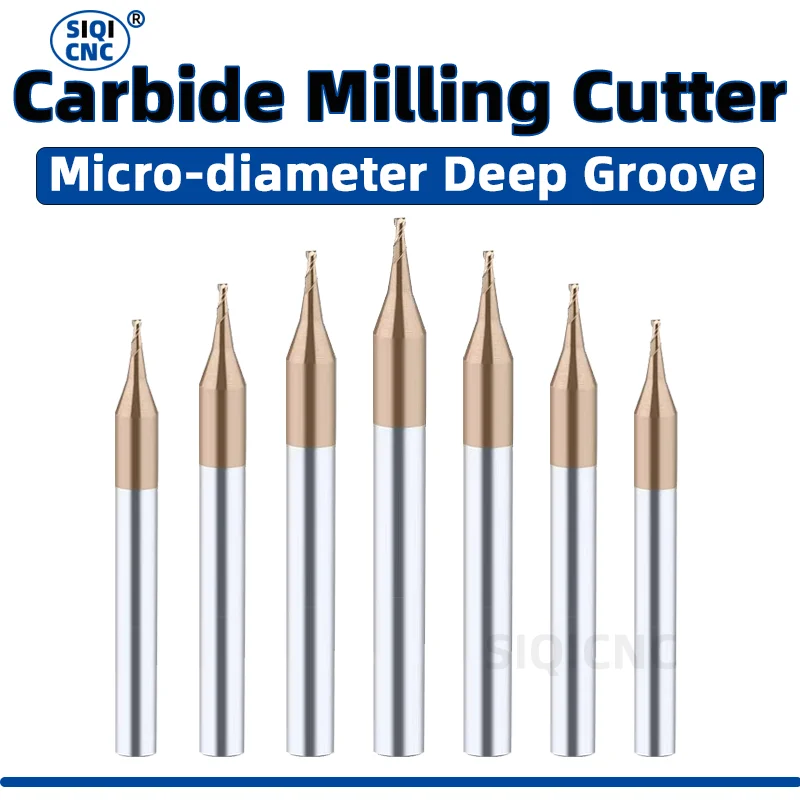 Micro Flat End Mill 2F Milling Cutter HRC 55 Mirco Carbide CNC Deep Long Neck Small Diameter 0.2-3.0mm Engraving Bit Router Bit